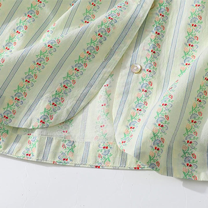 Buddha Stones Camisa de manga corta para mujer, estilo casual de verano, elegante, con botones, estampado floral y rayas, cuello redondo. - image 24