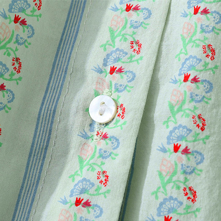 Buddha Stones Camisa de manga corta para mujer, estilo casual de verano, elegante, con botones, estampado floral y rayas, cuello redondo. - image 14