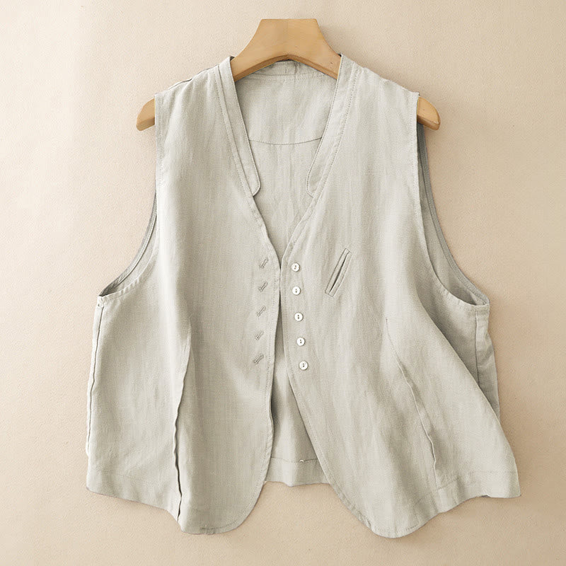 Camiseta sin mangas para mujer, estilo casual Buddha Stones , minimalista, con cuello en V y botones. - image 1