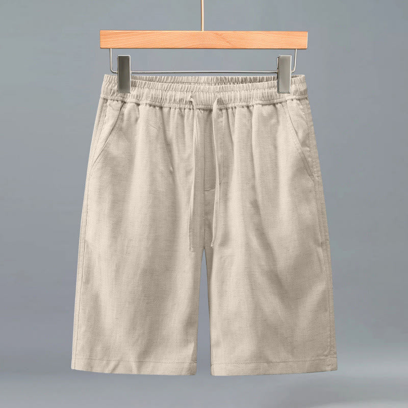 Buddha Stones Pantalones cortos de verano informales minimalistas con cordón ajustable para hombre, color liso y bolsillo. - Lino - US/UK/AU42, EU52 (3XL) - image 0