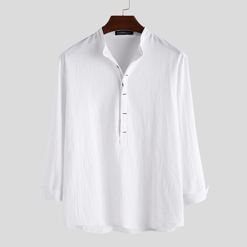 Camisa de manga larga de algodón para hombre con Buddha Stones, color liso y hasta medio botón. - Blanco - US/UK/AU42, EU52 (3XL) - image 0