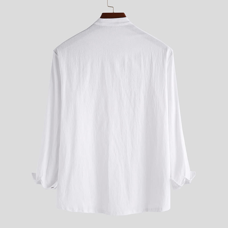 Camisa de manga larga de algodón para hombre con Buddha Stones, color liso y hasta medio botón. - image 2