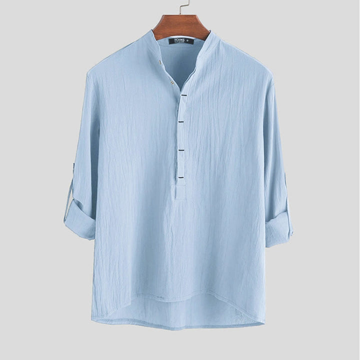 Camisa de manga larga de algodón para hombre con Buddha Stones, color liso y hasta medio botón. - Azul cielo claro - US/UK/AU42, EU52 (3XL) - image 3