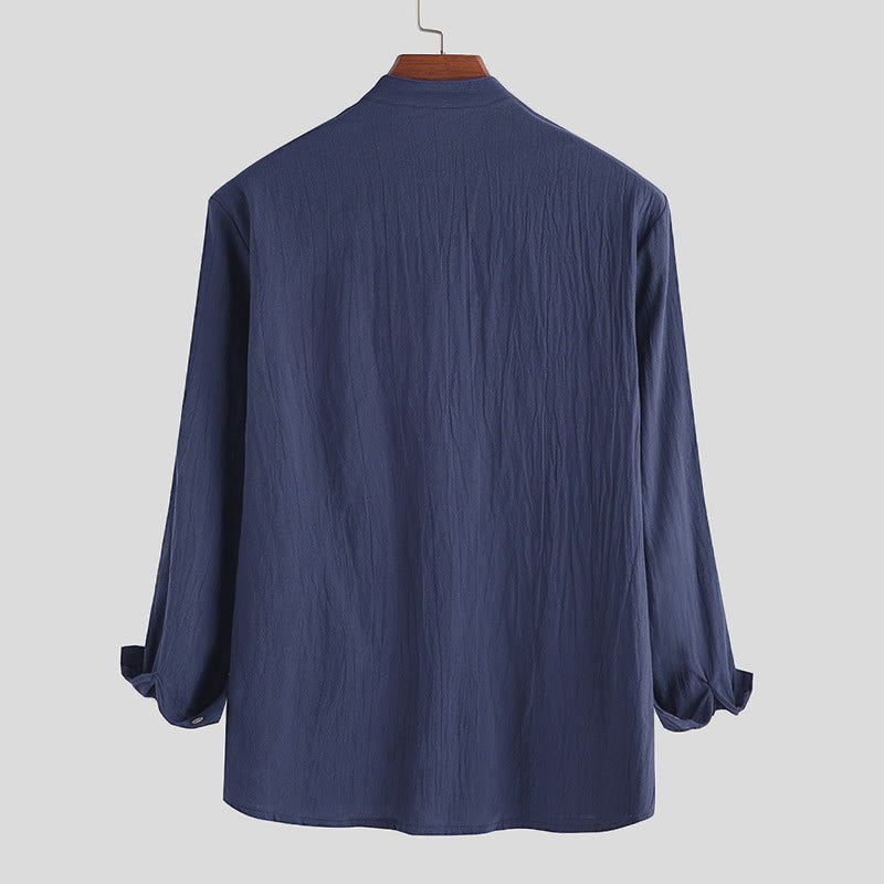Camisa de manga larga de algodón para hombre con Buddha Stones, color liso y hasta medio botón. - image 5
