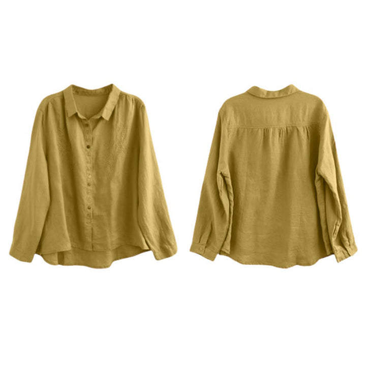 Camisa de mujer de manga larga con botones coloridos y bordado de Buddha Stones para primavera. - image 4