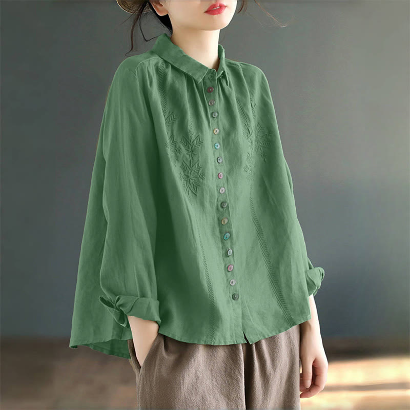 Camisa de mujer de manga larga con botones coloridos y bordado de Buddha Stones para primavera. - image 11