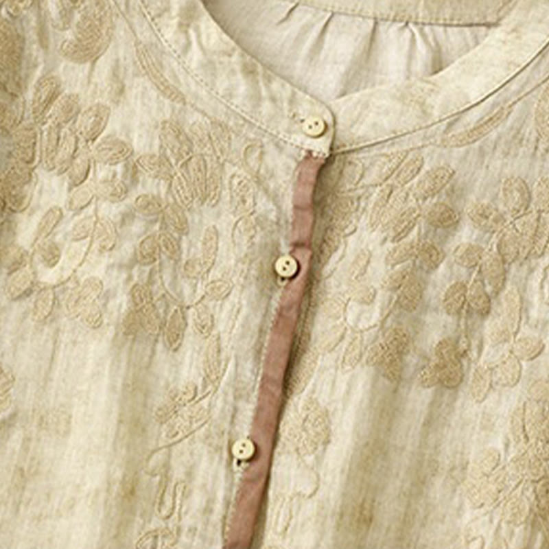 Vestido midi casual de verano con cuello alto y mangas tres cuartos, diseño de Buddha Stones y bordados. - image 14