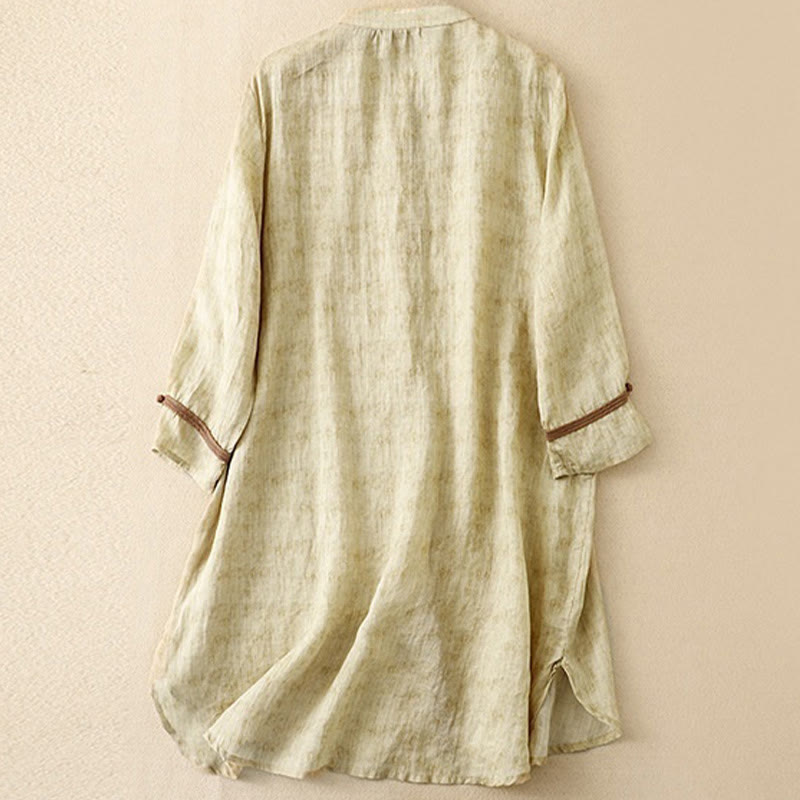 Vestido midi casual de verano con cuello alto y mangas tres cuartos, diseño de Buddha Stones y bordados. - image 12