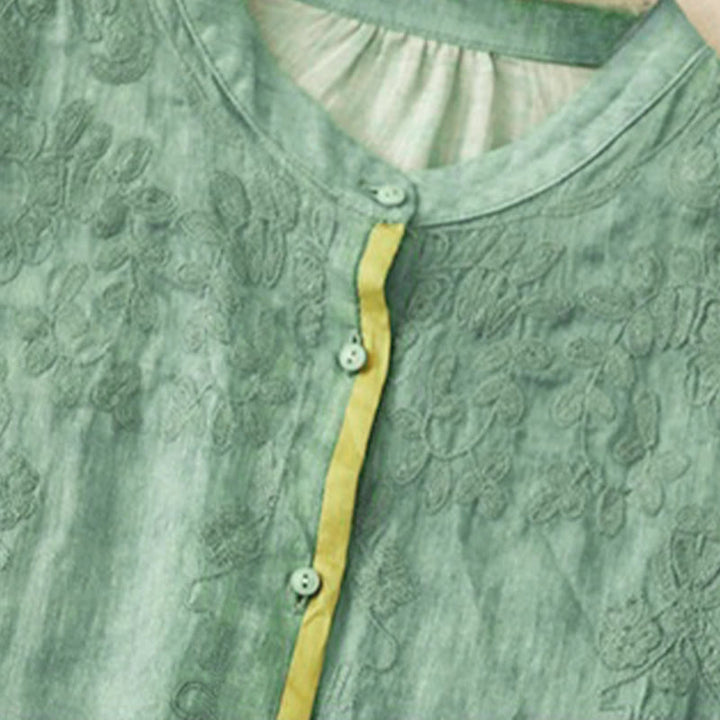 Vestido midi casual de verano con cuello alto y mangas tres cuartos, diseño de Buddha Stones y bordados. - image 1