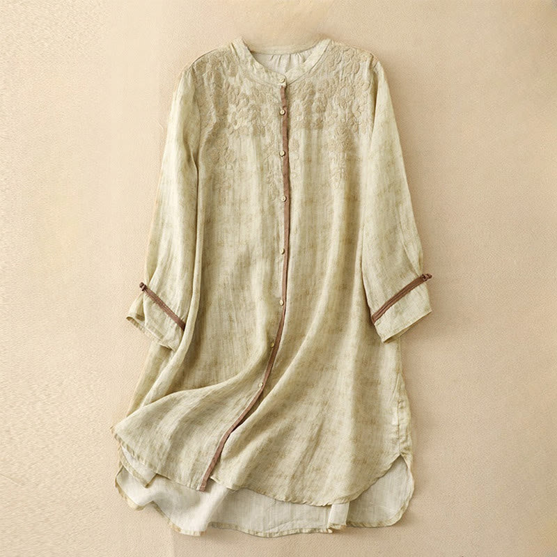 Vestido midi casual de verano con cuello alto y mangas tres cuartos, diseño de Buddha Stones y bordados. - Limón Chiffon - US8-10，UK/AU12-14，EU40-42 (2XL) - image 11