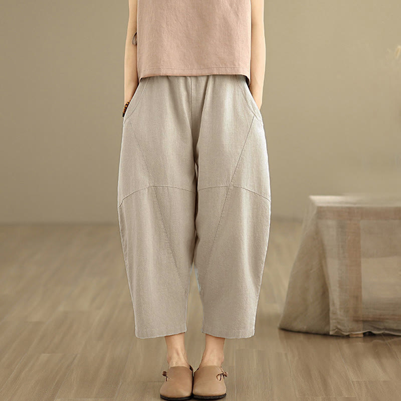 Pantalones harem de mujer Buddha Stones Spring, talla 7-8, color liso, con bolsillos. - image 1