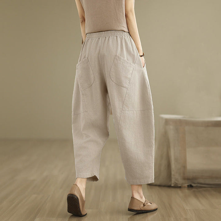 Pantalones harem de mujer Buddha Stones Spring, talla 7-8, color liso, con bolsillos. - image 4