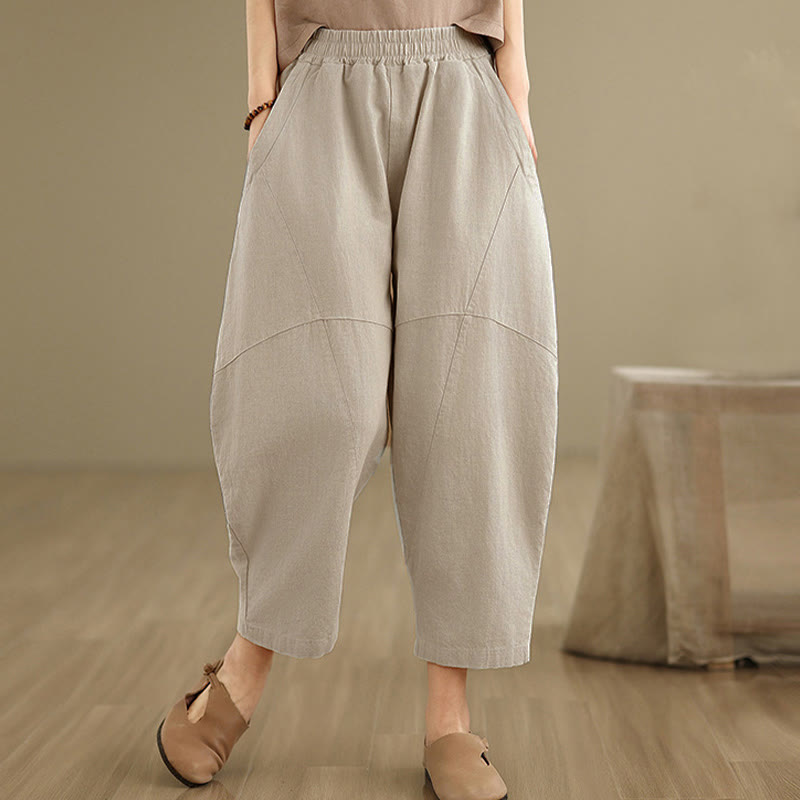 Pantalones harem de mujer Buddha Stones Spring, talla 7-8, color liso, con bolsillos. - Lino - US8-10，UK/AU12-14，EU40-42 (2XL) - image 0