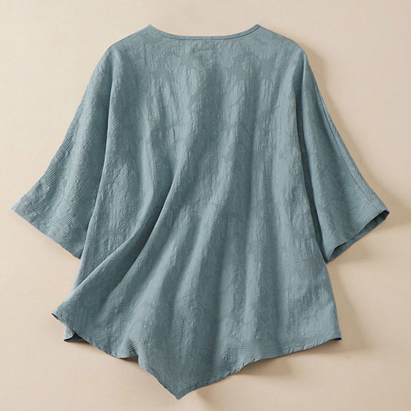 Camisa de mujer informal con estampado de Buddha Stones , flores coloridas y botones de rana, manga corta. - image 1