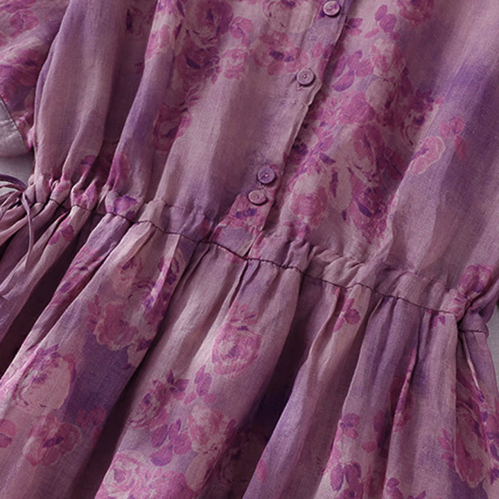 Vestido midi de manga corta con cintura alta, estampado de Buddha Stones, botones, cordón ajustable y bolsillos. - image 25
