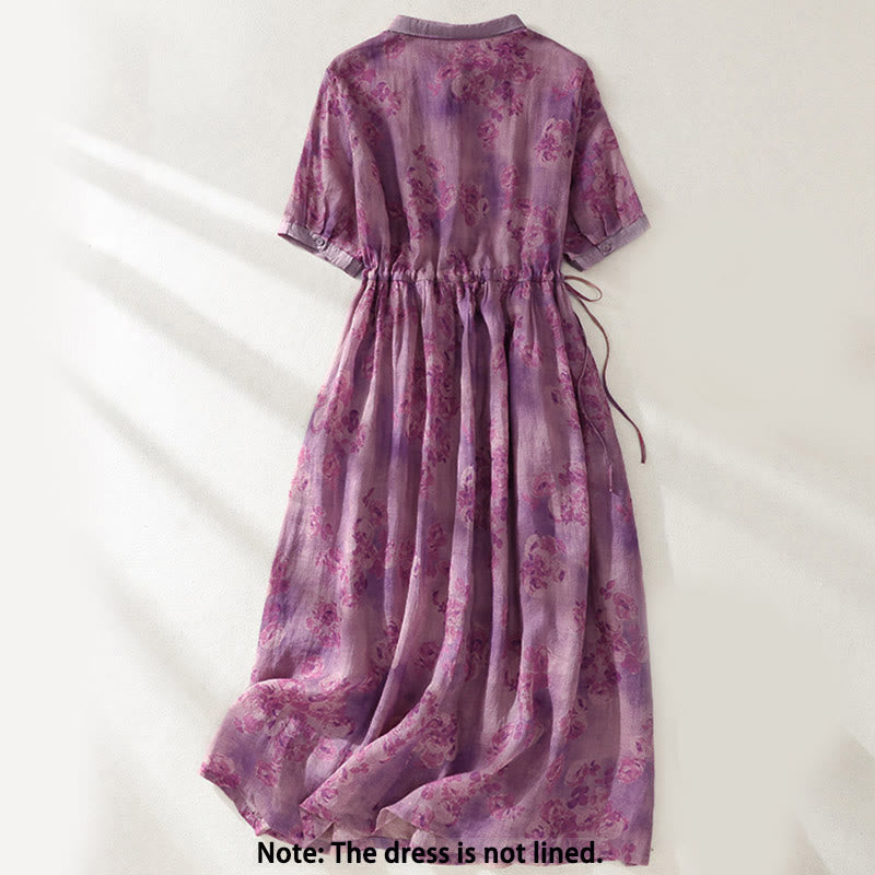 Vestido midi de manga corta con cintura alta, estampado de Buddha Stones, botones, cordón ajustable y bolsillos. - image 21