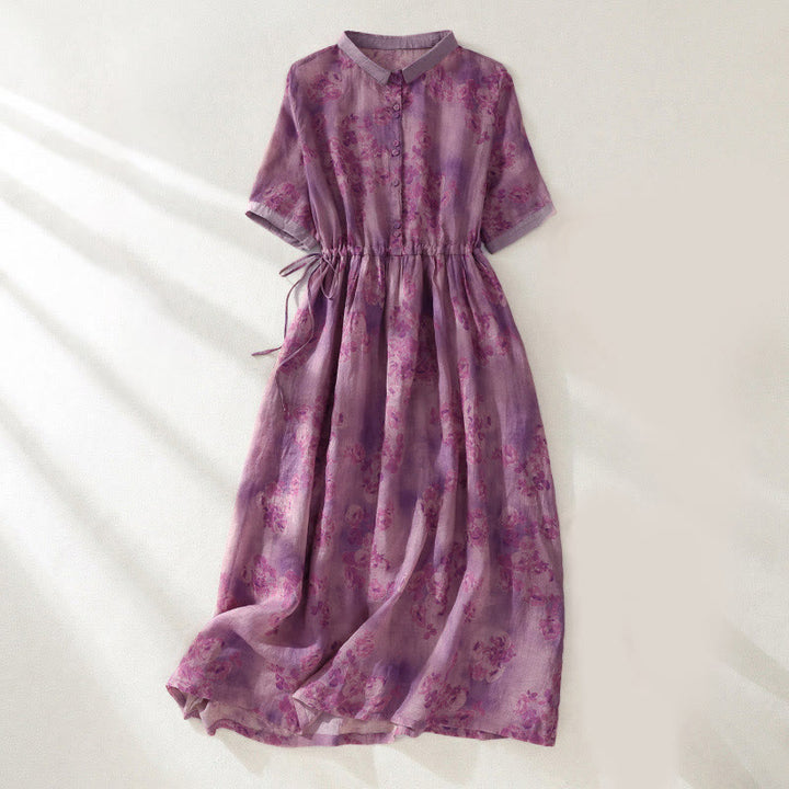 Vestido midi de manga corta con cintura alta, estampado de Buddha Stones, botones, cordón ajustable y bolsillos. - Rojo violeta pálido - US8-10，UK/AU12-14，EU40-42 (2XL) - image 20