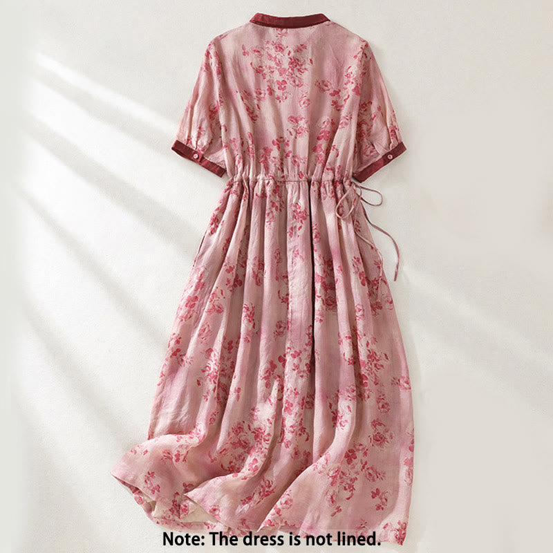 Vestido midi de manga corta con cintura alta, estampado de Buddha Stones, botones, cordón ajustable y bolsillos. - image 1