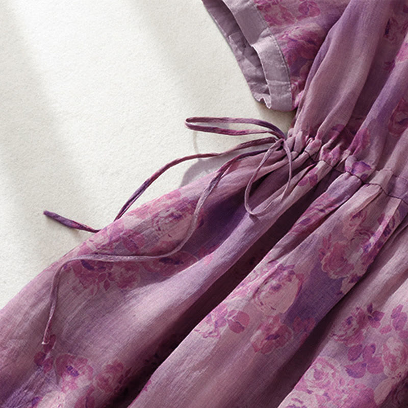 Vestido midi de manga corta con cintura alta, estampado de Buddha Stones, botones, cordón ajustable y bolsillos. - image 26