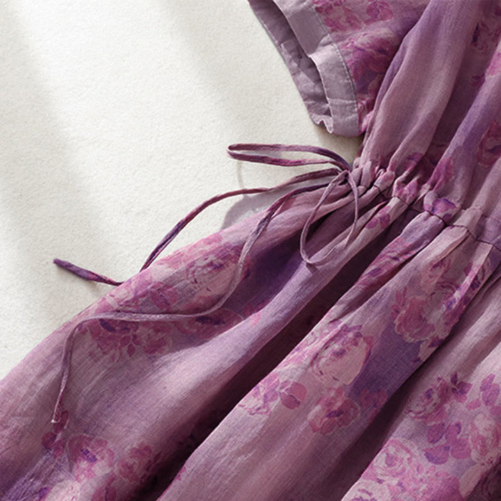 Vestido midi de manga corta con cintura alta, estampado de Buddha Stones, botones, cordón ajustable y bolsillos. - image 26