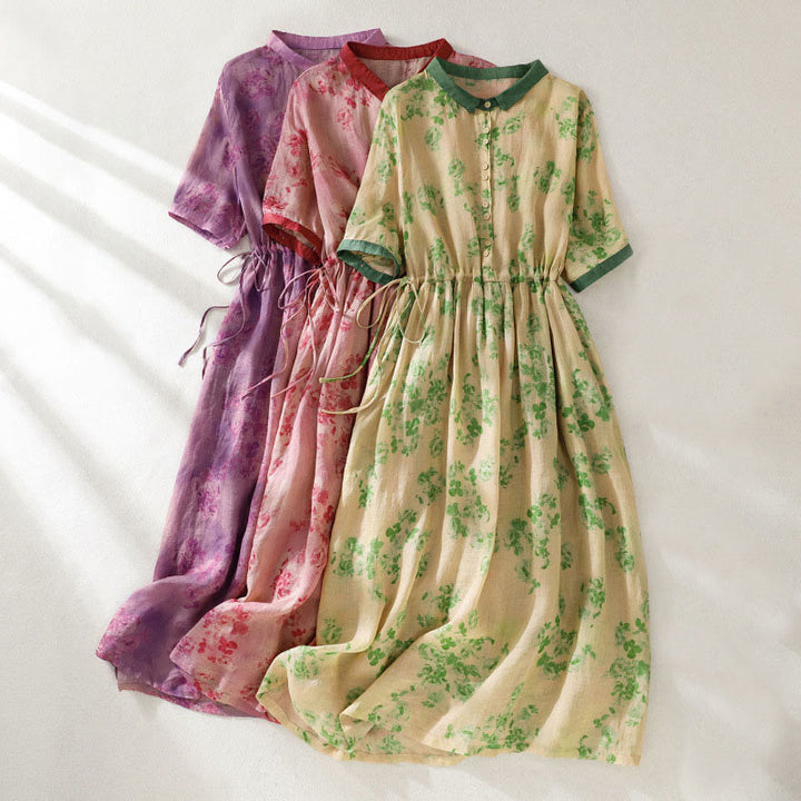 Vestido midi de manga corta con cintura alta, estampado de Buddha Stones, botones, cordón ajustable y bolsillos. - image 28