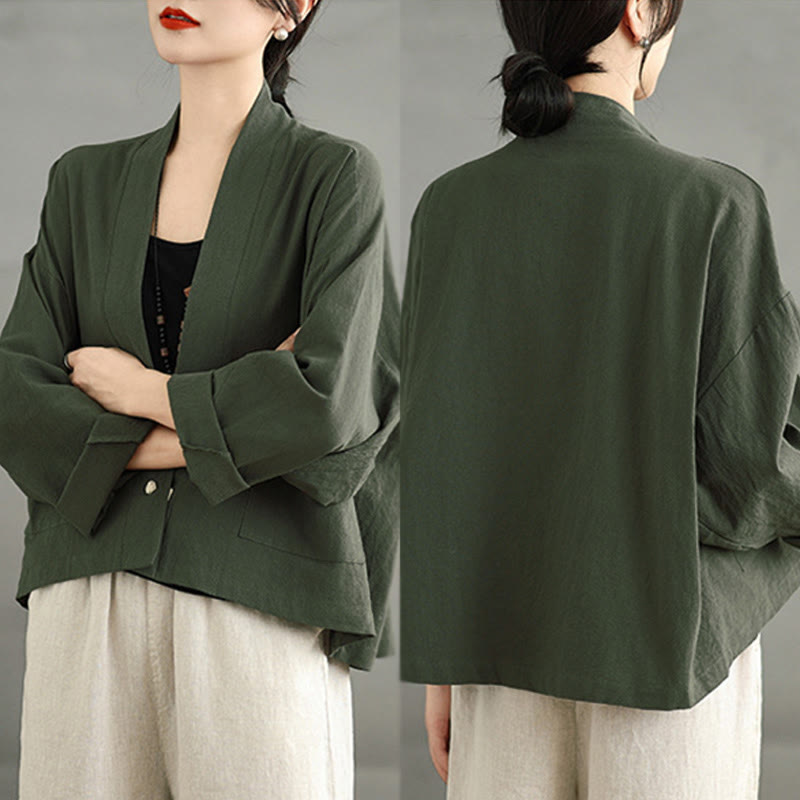 Chaqueta informal vintage de manga larga lisa con bolsillos y estampado de Buddha Stones. - image 18