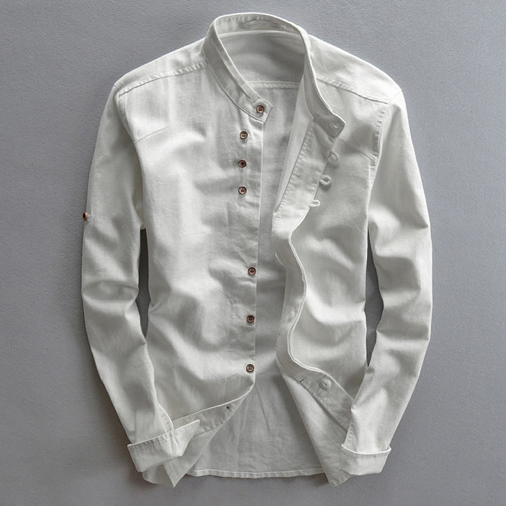 Camisa de manga larga para hombre de algodón y lino con cuello redondo y diseño ajustado de Buddha Stones. - Blanco - US/UK/AU48, UE58 (7XL) - image 3