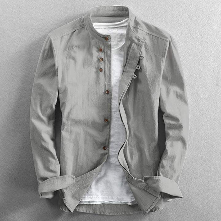 Camisa de manga larga para hombre de algodón y lino con cuello redondo y diseño ajustado de Buddha Stones. - Humo blanco - US/UK/AU48, UE58 (7XL) - image 12