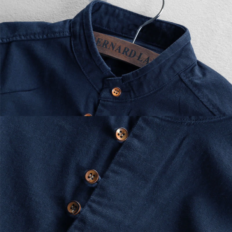 Camisa de manga larga para hombre de algodón y lino con cuello redondo y diseño ajustado de Buddha Stones. - image 2