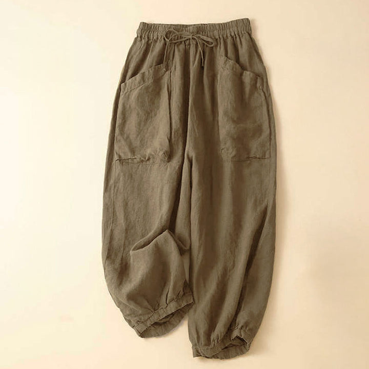 Pantalones capri tipo harem lisos con bolsillos para mujer de Buddha Stones Commute - Broncearse - US8-10，UK/AU12-14，EU40-42 (2XL) - image 0