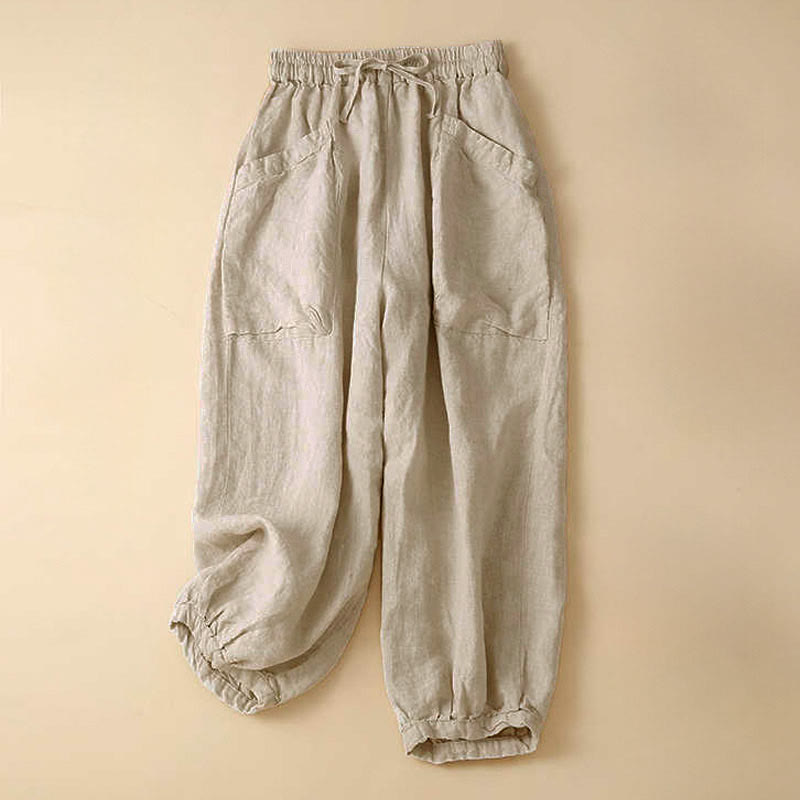 Pantalones capri tipo harem lisos con bolsillos para mujer de Buddha Stones Commute - Beige - US8-10，UK/AU12-14，EU40-42 (2XL) - image 11