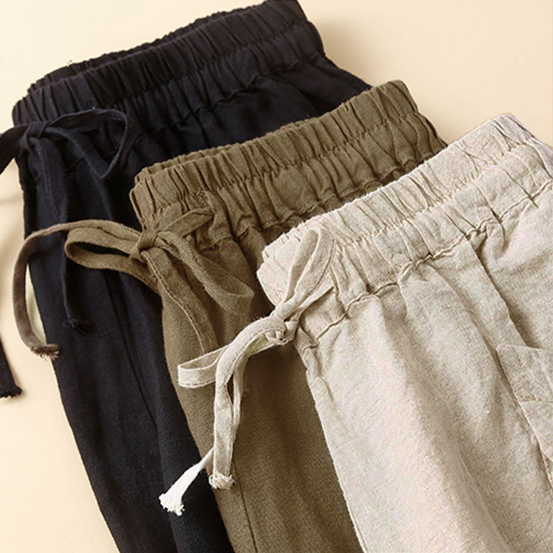 Pantalones capri tipo harem lisos con bolsillos para mujer de Buddha Stones Commute - image 17