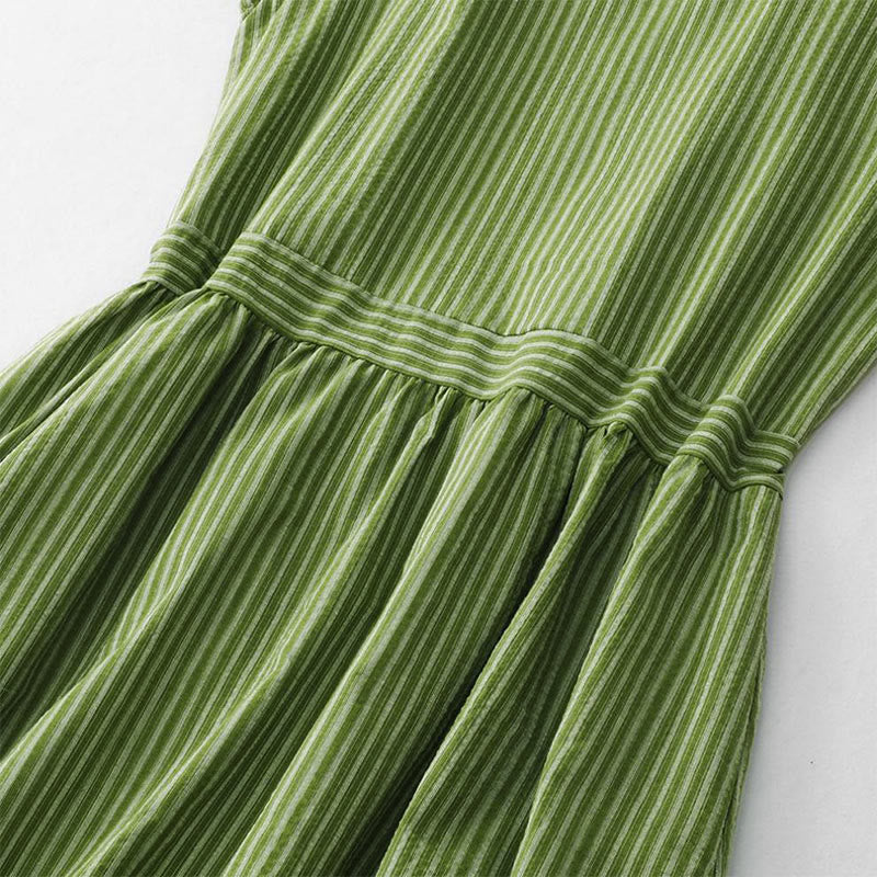 Buddha Stones Vestido de verano informal elegante de mujer con cuello redondo y rayas verdes. - image 6