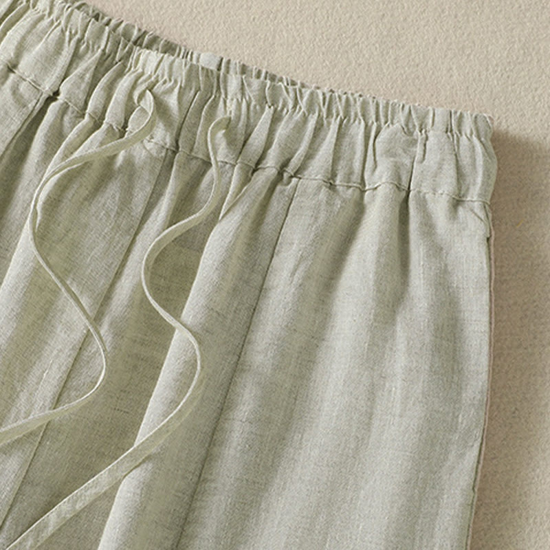 Buddha Stones Pantalones tobilleros de lino liso con cordón ajustable, estilo casual de verano para mujer, de pierna ancha y con bolsillo. - image 11