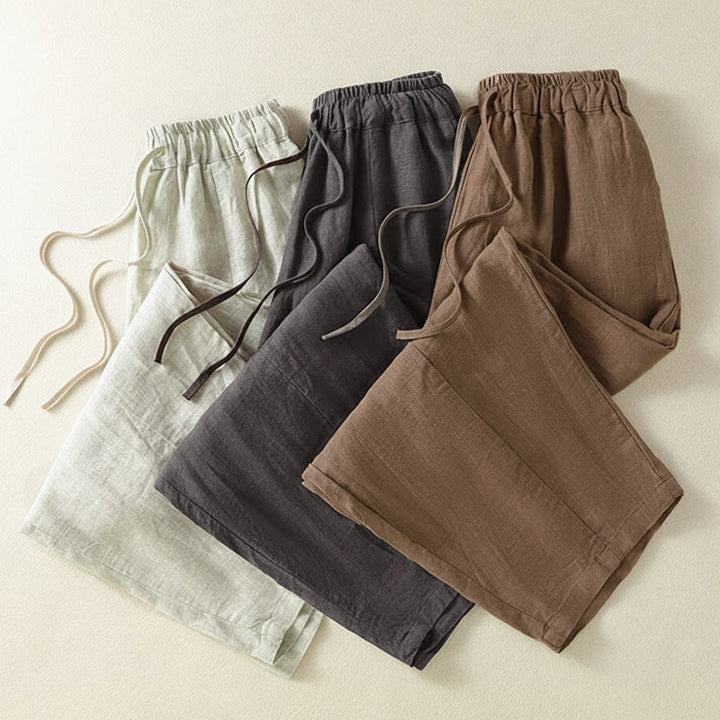 Buddha Stones Pantalones tobilleros de lino liso con cordón ajustable, estilo casual de verano para mujer, de pierna ancha y con bolsillo. - image 23
