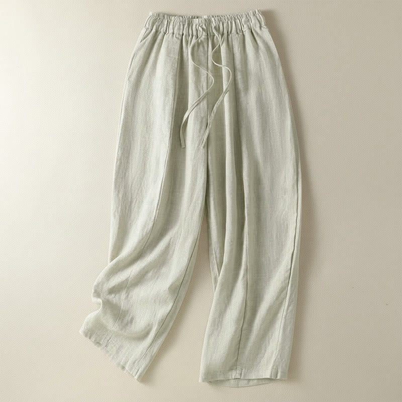 Buddha Stones Pantalones tobilleros de lino liso con cordón ajustable, estilo casual de verano para mujer, de pierna ancha y con bolsillo. - Lino - US8-10, UK/AU12-14, EU40-42 (2XL) - image 7