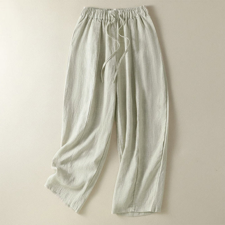 Buddha Stones Pantalones tobilleros de lino liso con cordón ajustable, estilo casual de verano para mujer, de pierna ancha y con bolsillo. - Lino - US8-10, UK/AU12-14, EU40-42 (2XL) - image 7
