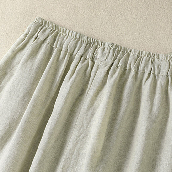 Buddha Stones Pantalones tobilleros de lino liso con cordón ajustable, estilo casual de verano para mujer, de pierna ancha y con bolsillo. - image 10