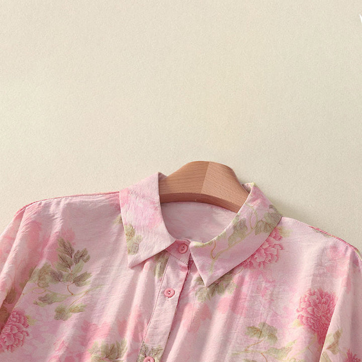 Buddha Stones Camisas de manga corta para mujer con botones y estampado floral estilo bohemio veraniego - image 12