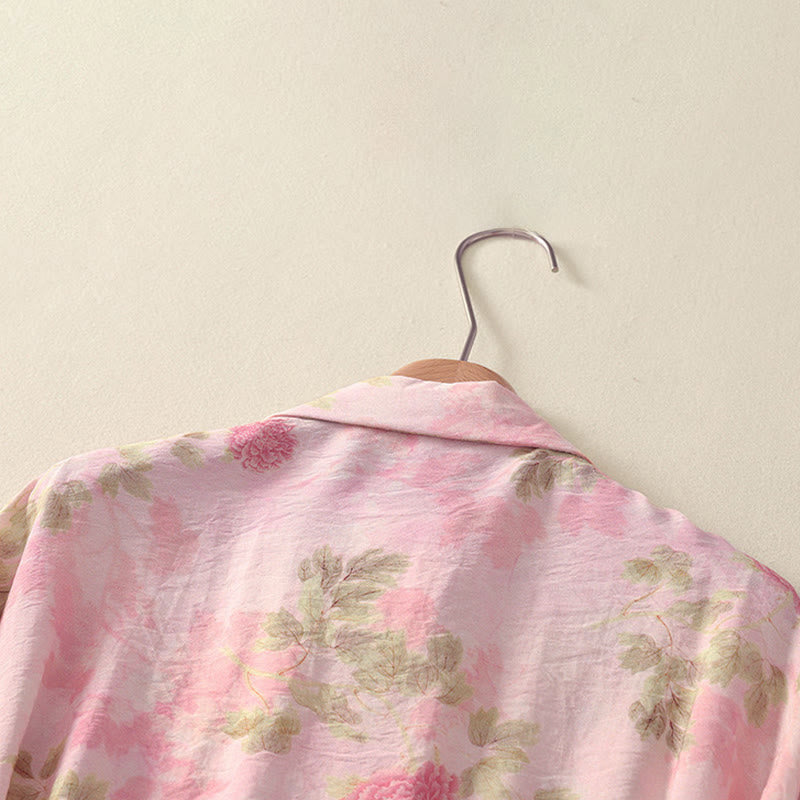 Buddha Stones Camisas de manga corta para mujer con botones y estampado floral estilo bohemio veraniego - image 13