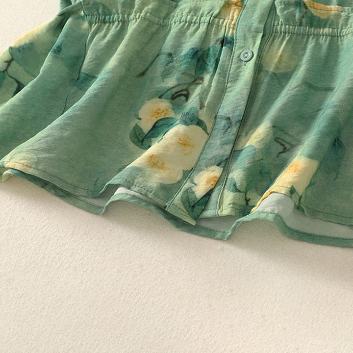 Buddha Stones Camisas de manga corta para mujer con botones y estampado floral estilo bohemio veraniego - image 8