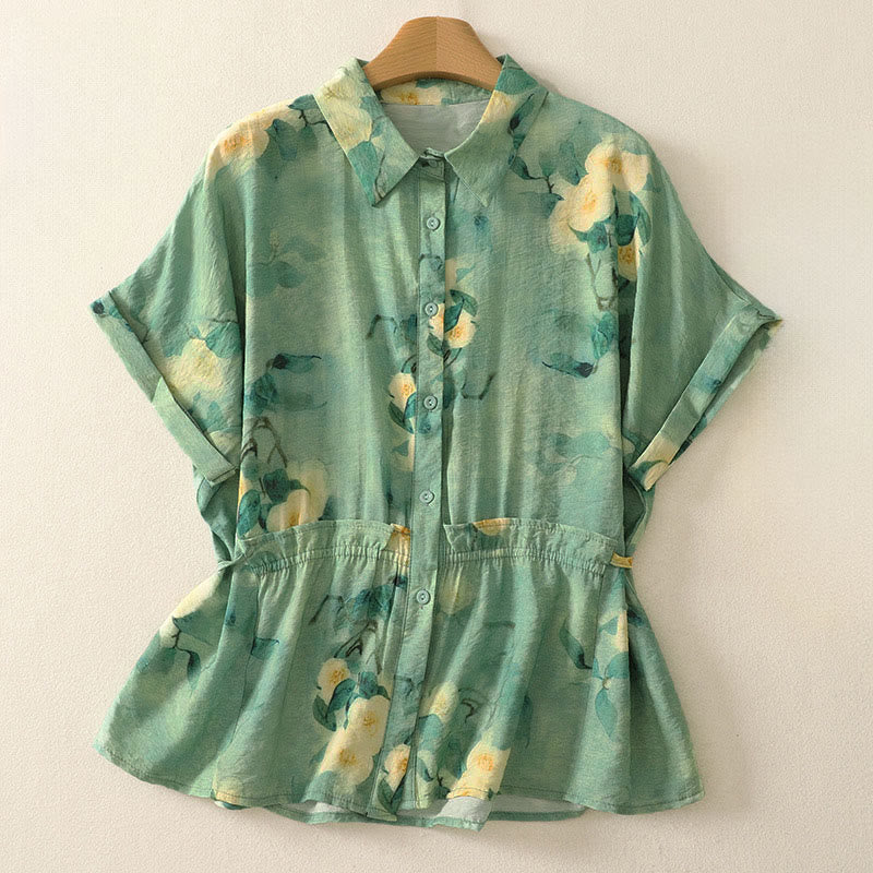 Buddha Stones Camisas de manga corta para mujer con botones y estampado floral estilo bohemio veraniego - Verde mar oscuro - US8-10, UK/AU12-14, EU40-42 (2XL) - image 5