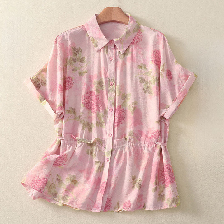 Buddha Stones Camisas de manga corta para mujer con botones y estampado floral estilo bohemio veraniego - rosa claro - US8-10, UK/AU12-14, EU40-42 (2XL) - image 10