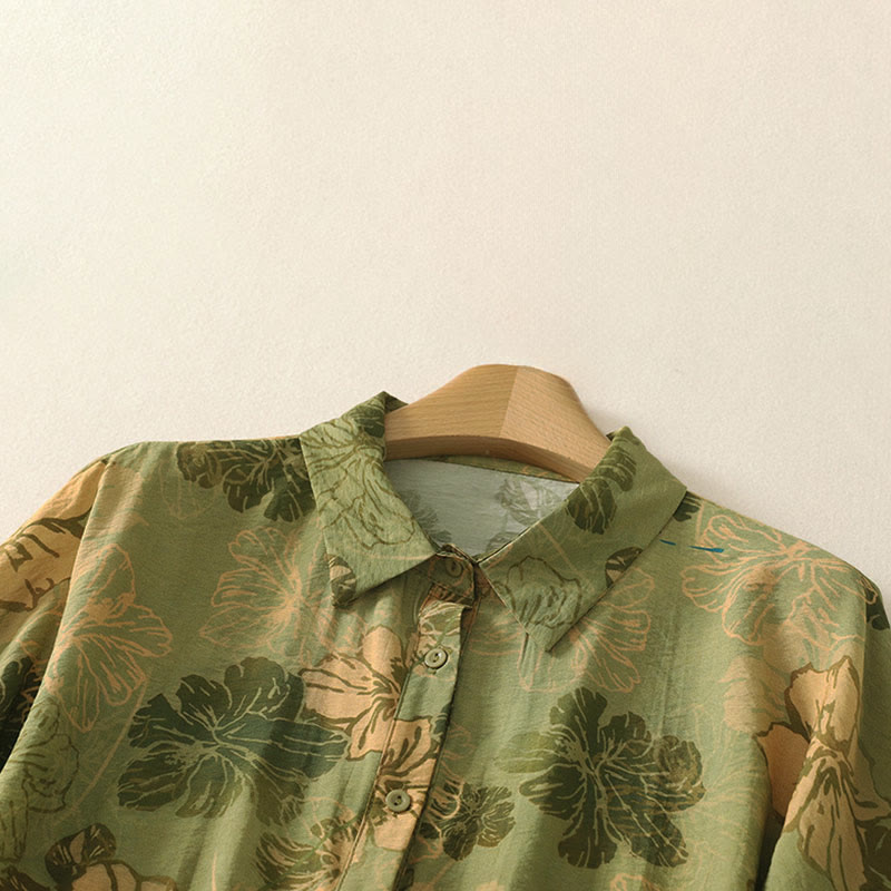 Buddha Stones Camisas de manga corta para mujer con botones y estampado floral estilo bohemio veraniego - image 1