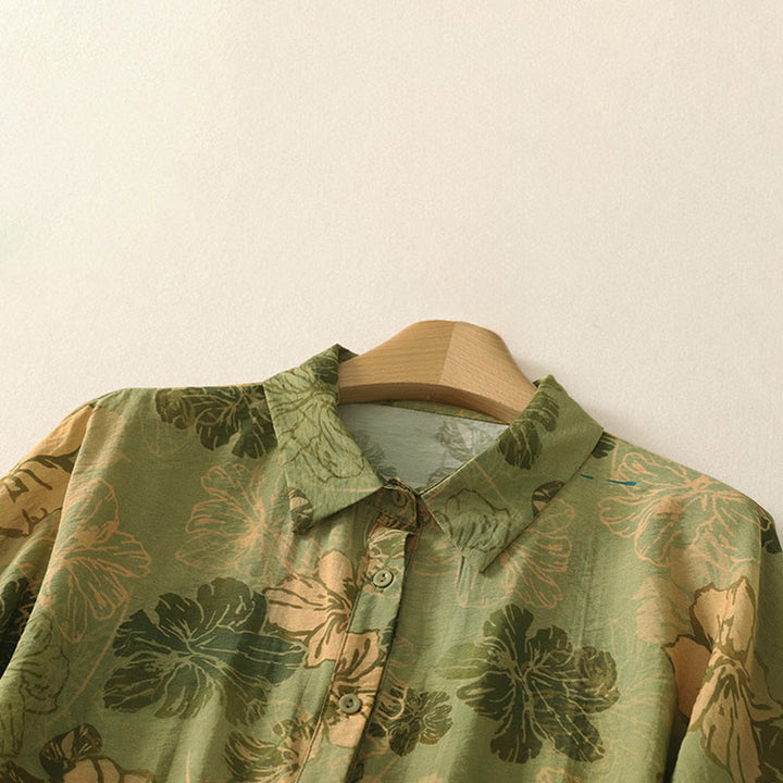 Buddha Stones Camisas de manga corta para mujer con botones y estampado floral estilo bohemio veraniego - image 1
