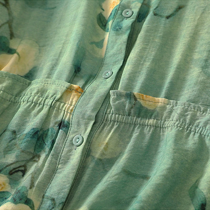 Buddha Stones Camisas de manga corta para mujer con botones y estampado floral estilo bohemio veraniego - image 7