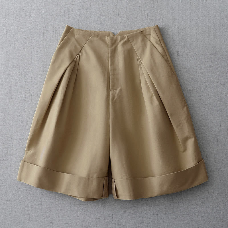 Buddha Stones Shorts de verano minimalistas, elegantes, de color liso, con cremallera y bolsillos para mujer. - Broncearse - US8-10, UK/AU12-14, EU40-42 (2XL) - image 0