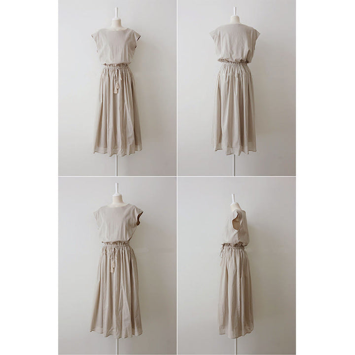 Vestido midi informal de manga corta con diseño de cordón ajustable en la cintura y estampado de Buddha Stones. - image 10
