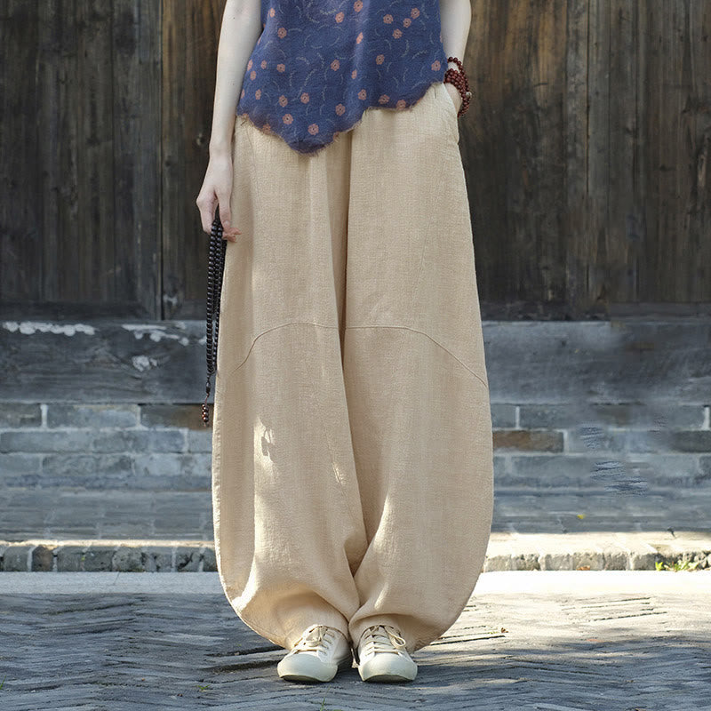 Pantalones con Buddha Stones, pantalones harem holgados para yoga zen y tai chi para mujer. - Beige (forrado de felpa) - US8-10，UK/AU12-14，EU40-42 (L)  - image 0