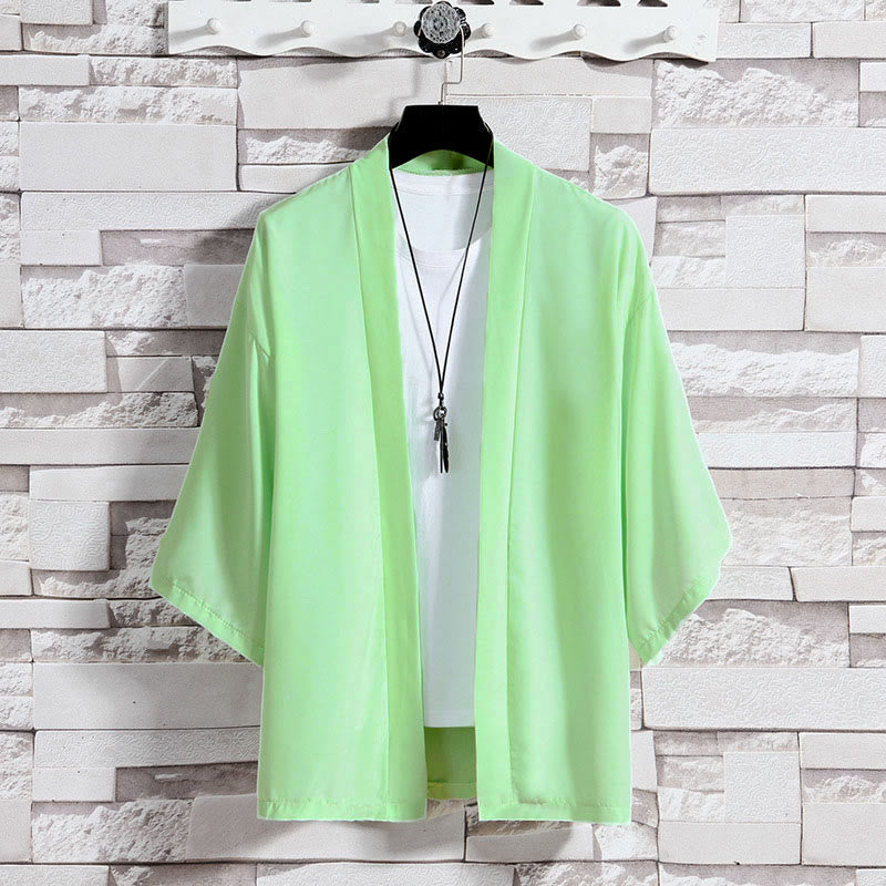 Chaqueta tipo kimono con abertura frontal de color liso con Buddha Stones para hombre - Verde (solo chaqueta) - US/UK/AU46, EU56 (5XL) - image 24